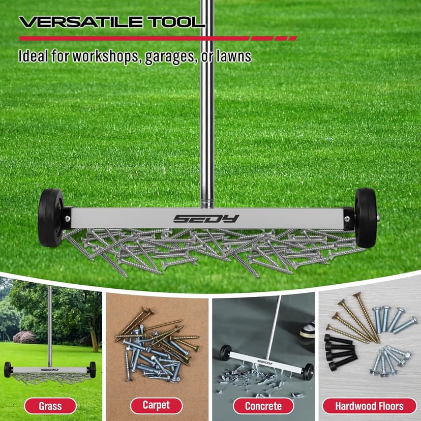 Magnet Sweeper Magnetic Nail Roller: 17-Inch Heavy Duty Magnet Nail Pickup Rolling Tool with Telescoping Adjustable Handle 8.8-Pound Capacity Ideal for Workshop Garage Yard Construction Cleanup