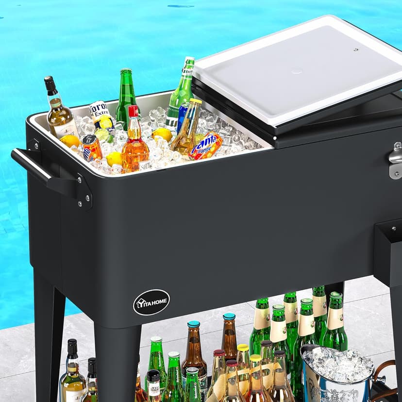 YITAHOME 80 Quart Patio Cooler Cart with Bottle Opener Drainage, Portable Rolling Beverage Cart for Pool Deck Party Cookouts