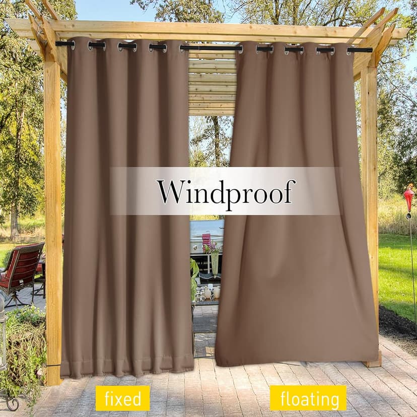 NICETOWN 2 Panels Weighted Blackout Curtains Patio Waterproof Outdoor Curtains, Thermal Insulated Top & Bottom Grommet & Back Tab Wind-Break Drapes Privacy for Pergola, W52 by L84, Tan-Khaki