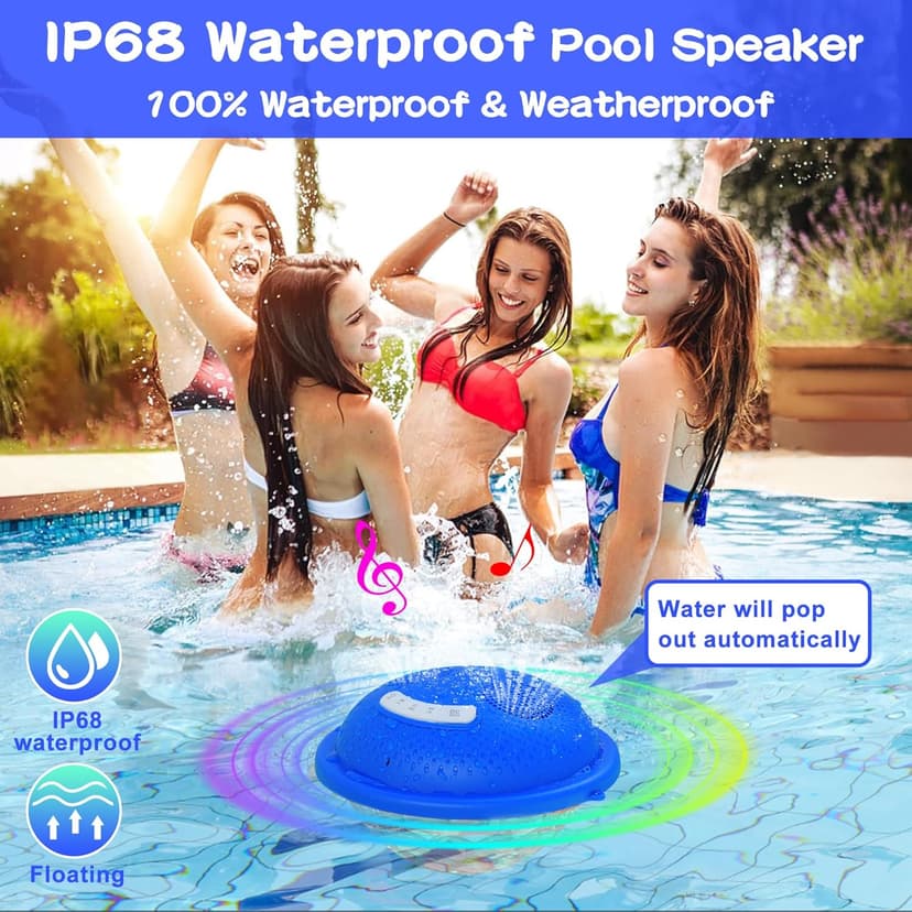 KingSom Bluetooth Pool Speaker,Floating Pool Speaker with Colorful Lights,Hot Tub Speakers IP68 Waterproof pool Speakers,16W Loud Stereo Sound Bluetooth speaker,TWS Pairing Floating speakers for Pools