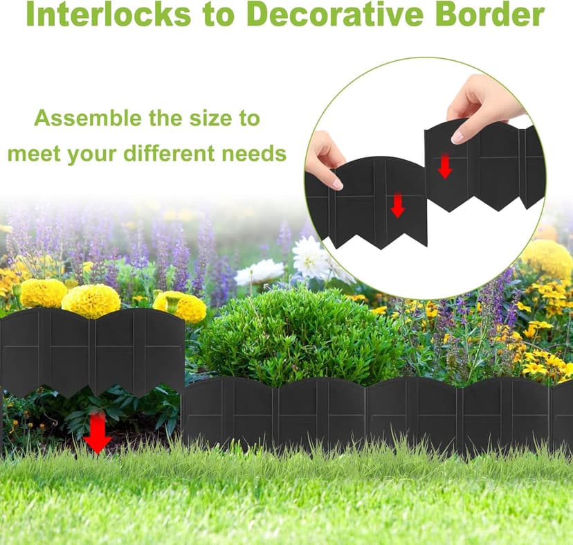 Vashly 20Ft Garden Edging 5.9 in Tall Landscape Edging 20 Pcs Garden Border Edging Plastic Flower Bed Edging Borders Lawn Edging with 20 Pcs Garden Stakes, Black