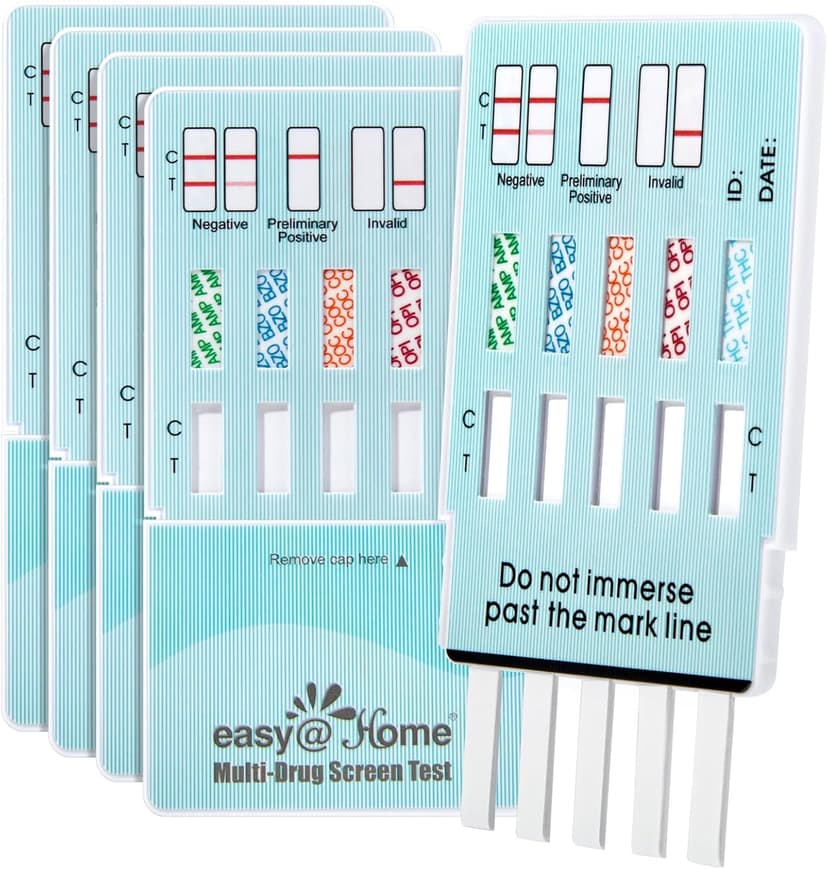 Easy@Home Multi-Drug Screen Test: Testing Amphetamine Oxazepam Cocaine Morphine Cannabinoids Home Urine Drug Testing Kits - #EDOAP-754 (5 Pack)