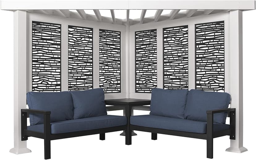 Backyard Discovery Ridgedale 12' x 8' Modern Glavanized Steel Cabana Corner Pergola with Conversation Seating, Shade Sail Canopy, Privacy Panels, Table for Outdoor Patio, Deck, Poolside, Entertaining