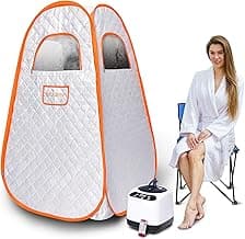 MQUPIN Single Person Sauna for Home, Portable Sauna at Home Use,Foldable Steam Sauna with Foldable Chair and 3L 1000W Steamer,Pop Up Sauna 9 Levels, Max Temp 46℃/114℉, Silver Gray, 57×33.5×33.5 inch