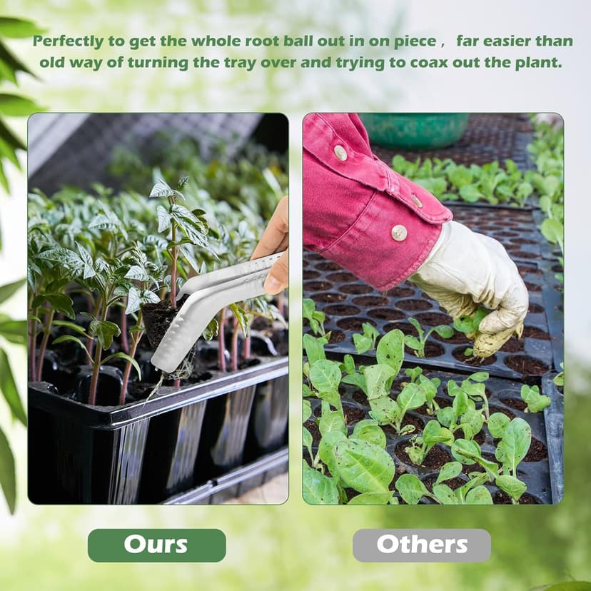 2PCS Seedling Transplant Tongs Stainless Steel Seedling Starters Remove Tongs Seedling Transplanting Tool Seedling Easy Transplanter with Anti-Slip Grasp Tips to Reduce Damage to Roots