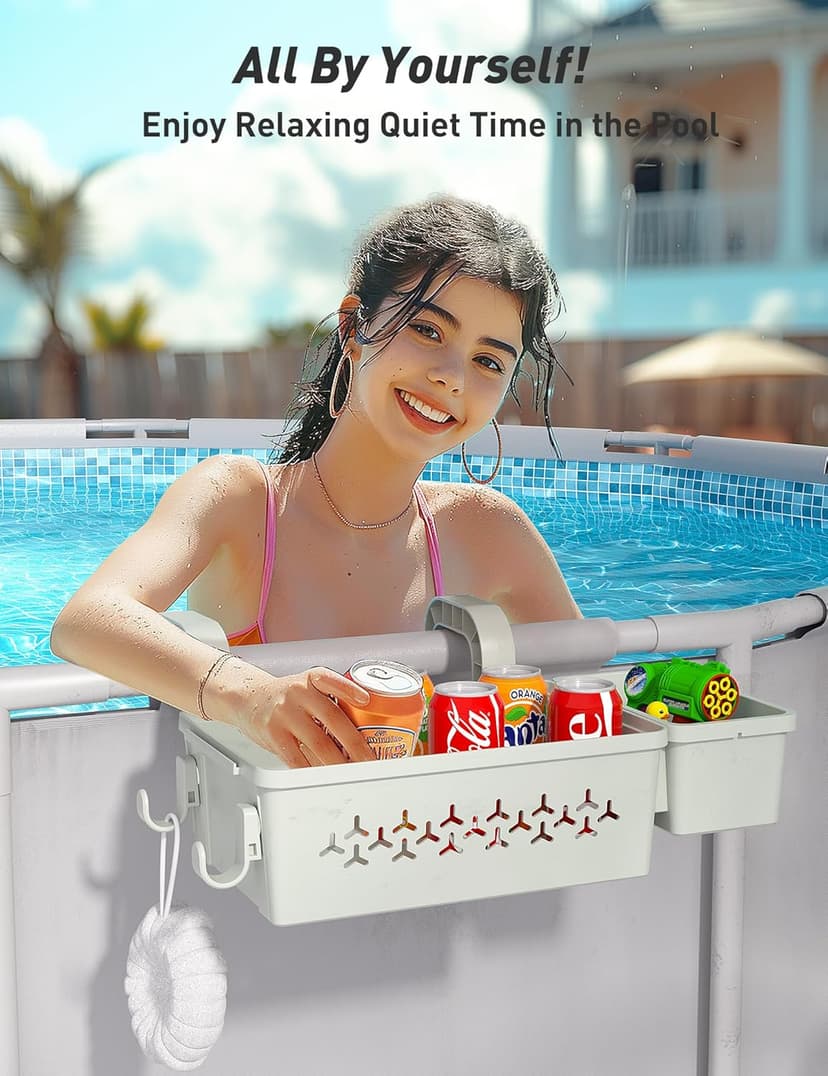 2024 Upgrade 2 Sets Poolside Storage Basket, Above Ground Pool Accessories, Swimming Pool Storage Basket with Pool Cup Holder, Poolside Storage to Organize Cup Towel
