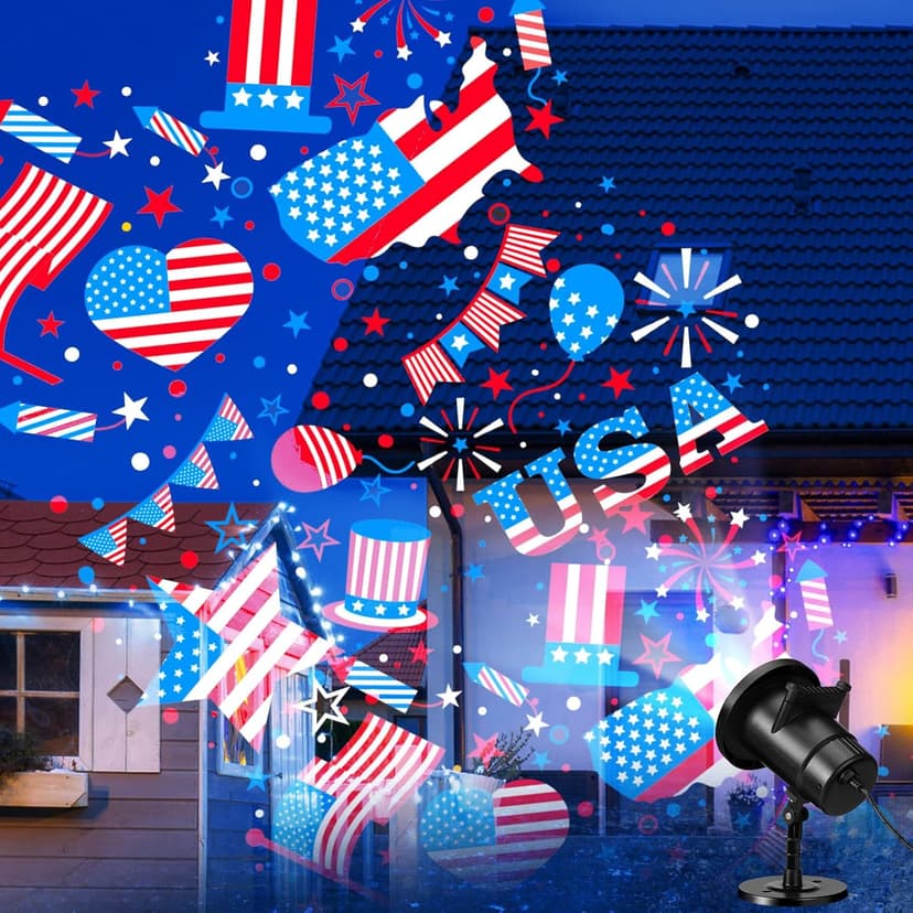 Independence Day Projector Lights Outdoor Patriotic USA LED Projector Flag on Dynamic Waterproof Outdoor Indoor July 4th Projection Patterns Spotlight for Landscape Garden Yard Patio Party