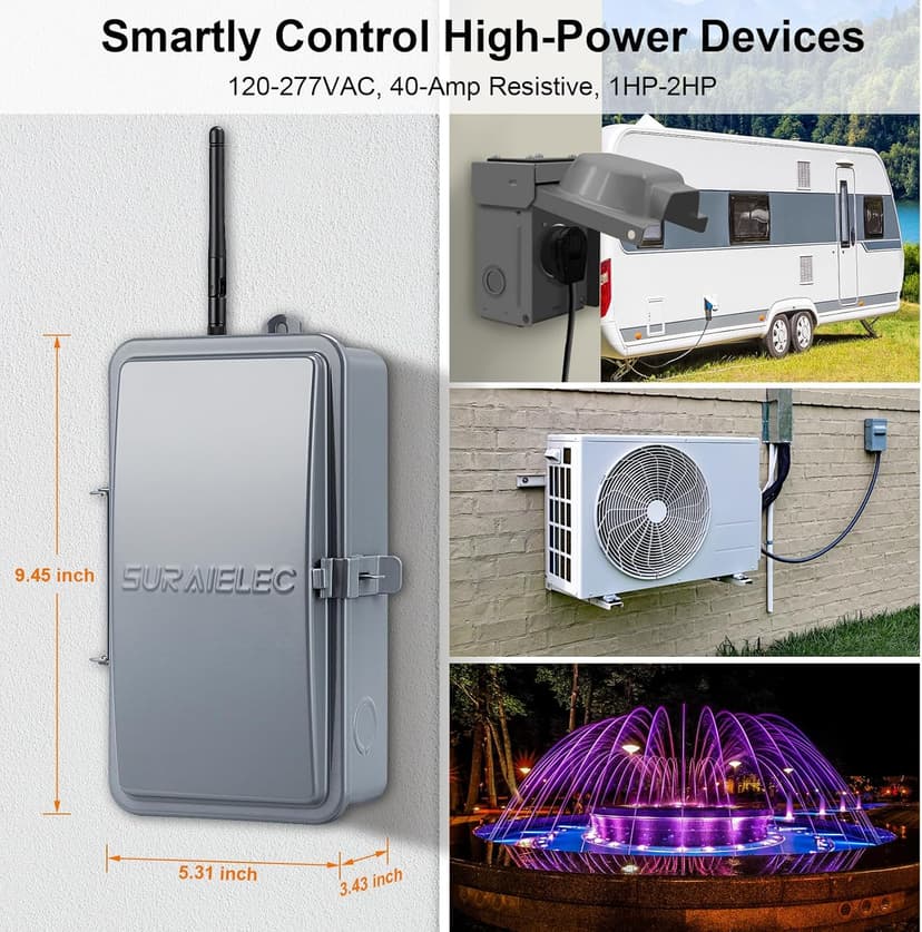 Suraielec Pool Timer, WiFi Smart Pool Pump Timer, 120, 240, 277 VAC, 40 AMP, Outdoor Heavy Duty Metal Casing Pool Control, Wireless Electric Switch Box for Pumps, Water Heater, Spa, Light