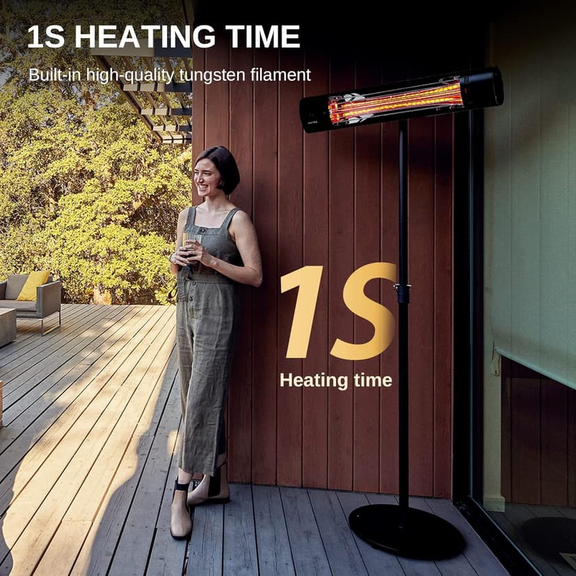 EAST OAK Electric Patio Heater, 1500W Wall Mounted & Standing Outdoor Indoor Infrared Electric Heater with IP65 Waterproof, Overheating Protection & Tip-over, 3 Heat Settings & 24H Timing