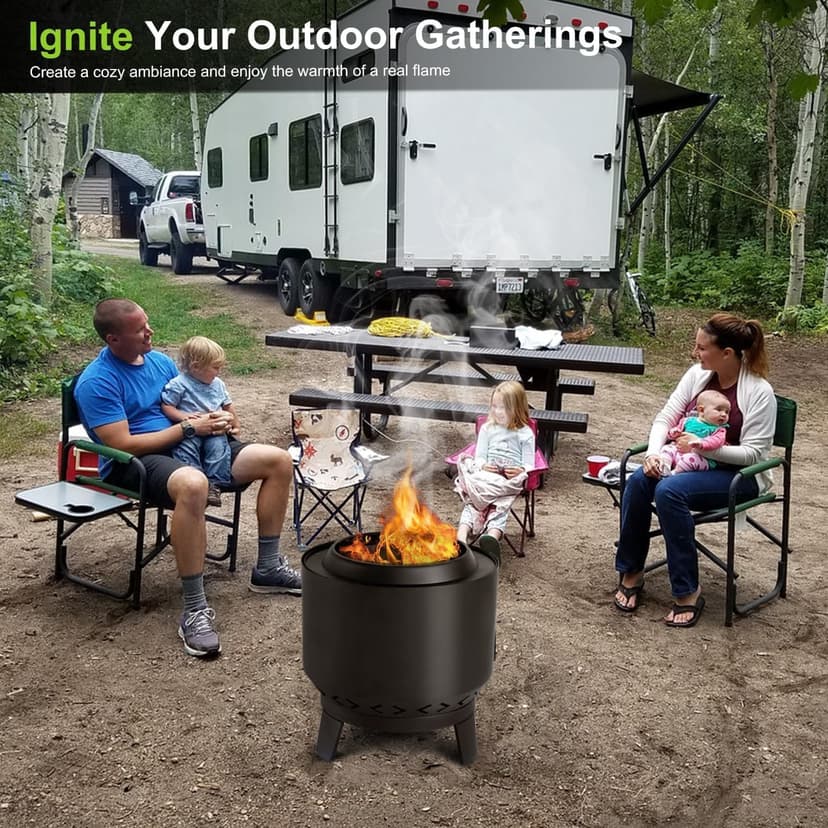 Aoxun Smokeless Fire Pits, 19 in Burning Portable Firepit with Removable Ash Pan& Waterproof Cover for Outside Wood Burning, for Patio, Camping, Backyard, BBQ