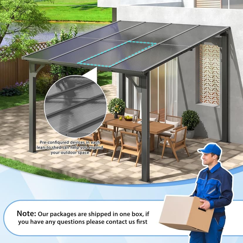 10x14 FT Gazebo Pergola Awnings for Patio with Hardtop Gazebos on Clearance Patio Covers for Shade and Rain, Lean to Gazebo Sunroom Patio Canopy Outdoor Pergolas for Patios,Decks,Backyard