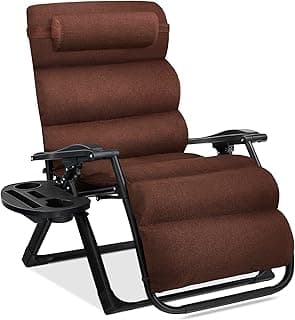 Best Choice Products Oversized Zero Gravity Chair, Folding Outdoor Patio Recliner, XL Anti Gravity Lounger w/Removable Cushion, Cup Holder, Side Tray, 350lb Capacity - Woodland Brown
