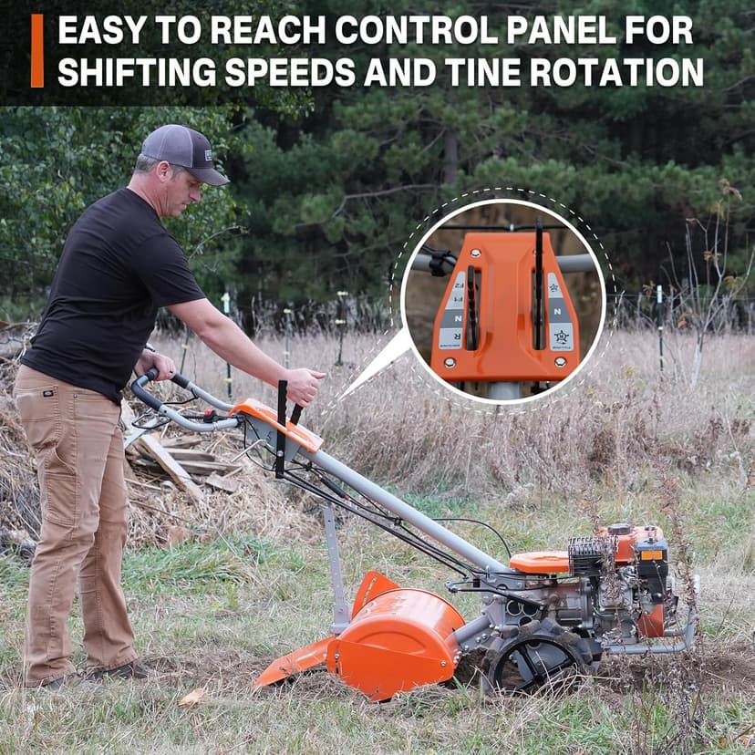 NOVUS18-Inch 212cc Dual Direction Rear Tine Tiller, Full Gear Transmission, Dual Rotating Tines, Airless Tires, Gas Tiller for Gardenig, Garden tillers Gas Powered