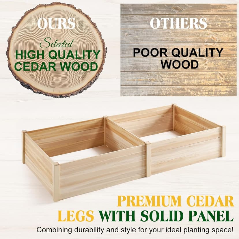 Amerlife 8x4 Ft Wood Raised Garden Bed, Durable 15 Inch Depth Planter Box for Vegetables, Herbs, and Flowers, Ideal for Outdoor Gardening with Open Base