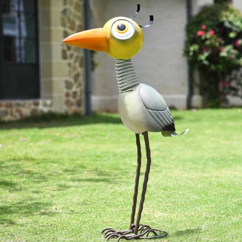 28" Tall Metal Heron Garden Decor for Outside –Whimsical Yard Art for Patio, Lawn, Porch, Backyard– Cute Outdoor Crane Statue, Birthday for Mom, Grandma, Women, Wife,Girl