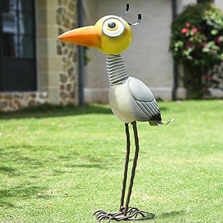28" Tall Metal Heron Garden Decor for Outside –Whimsical Yard Art for Patio, Lawn, Porch, Backyard– Cute Outdoor Crane Statue, Birthday for Mom, Grandma, Women, Wife,Girl