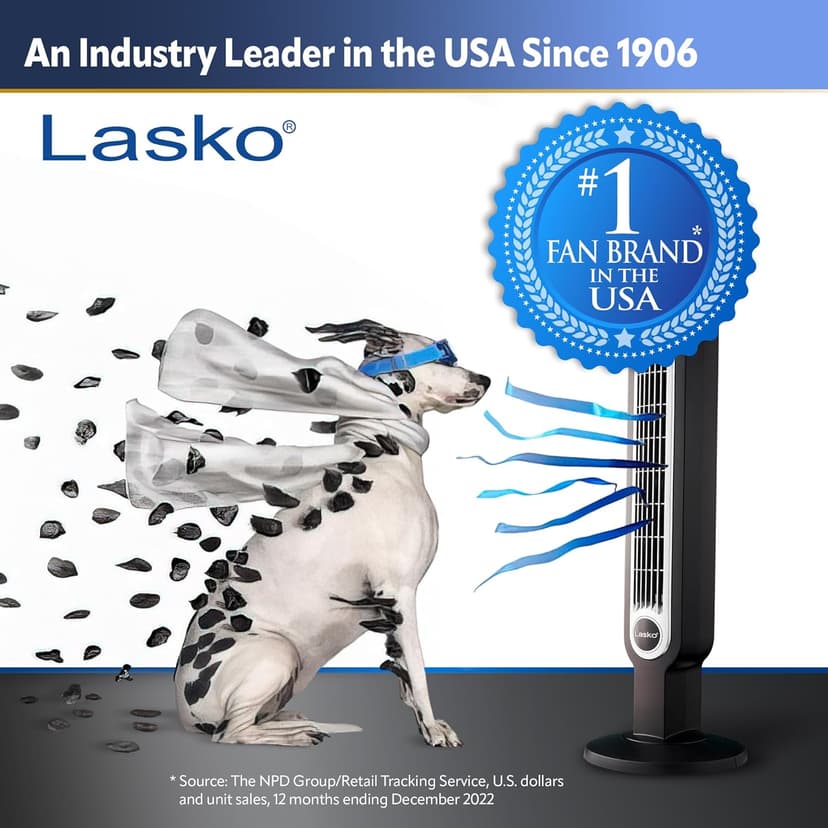 Lasko Oscillating High Velocity Tower Fan, Remote Control, Timer, 3 Powerful Speeds, for Garage, Basement and Gym, 35" Silver and Black, U35115, Large