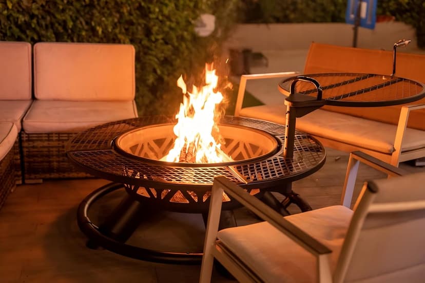 Red Mountain Valley 47" Outdoor Fire Pit with Adjustable Grill,2-in-1 Metal Outdoor Fireplaces, Large Patio Wood Burning Fire Pits for Outside, Ideal for Backyard, Patio, Party
