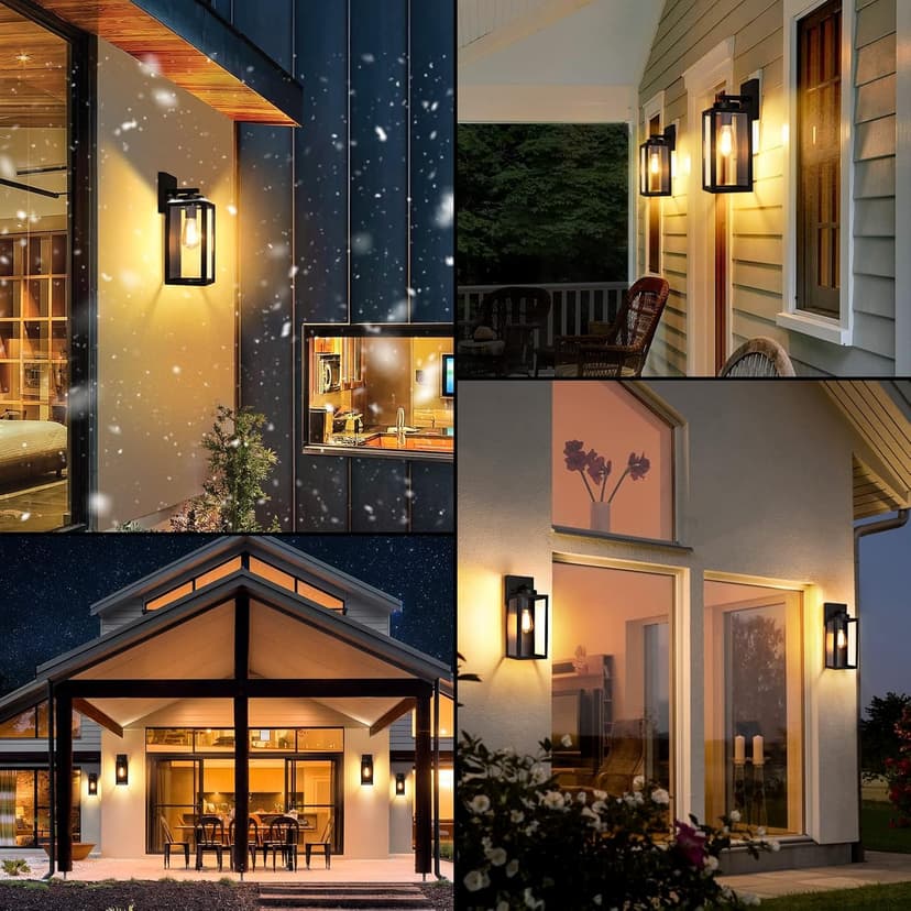 BesLowe Outdoor Wall Mount Light Fixture, Exterior Wall Lantern Waterproof, Black Outside Porch Sconce Lighting with Matte Black Finish & Glass Shade for House Garage Doorway Patio, E26 Socket