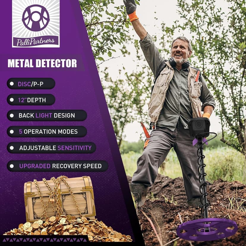 Metal Detector for Adults Waterproof-Professional Higher Accuracy Gold Detector with LCD Display,5 Mode,Advanced DSP Chip 12" Coil(Purple)