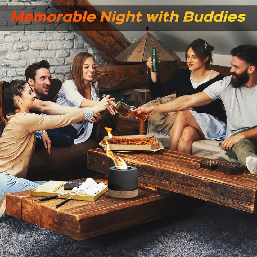 Tabletop Fire Pit, Round Concrete Smokeless Smores Fire Pit Table Top as Smores Maker Kit for Indoor & Patio Decor, Gifts for Women Mom Her Wedding Housewarming Christmas Birthday White Elephant Gifts