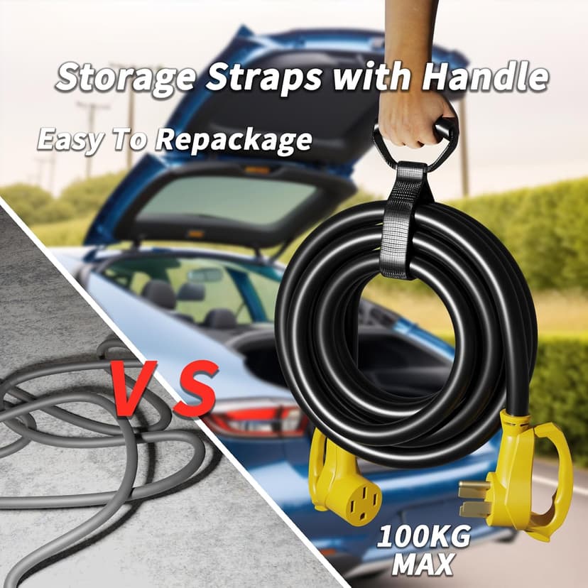 30 FT 50 Amp RV/EV Extension Cord Outdoor with Grip Handle, 4 Prong Flexible Heavy Duty 6/3+8/1 Gauge STW RV Power Cord Waterproof, NEMA 14-50P to 14-50R, Black-Yellow, ETL Listed