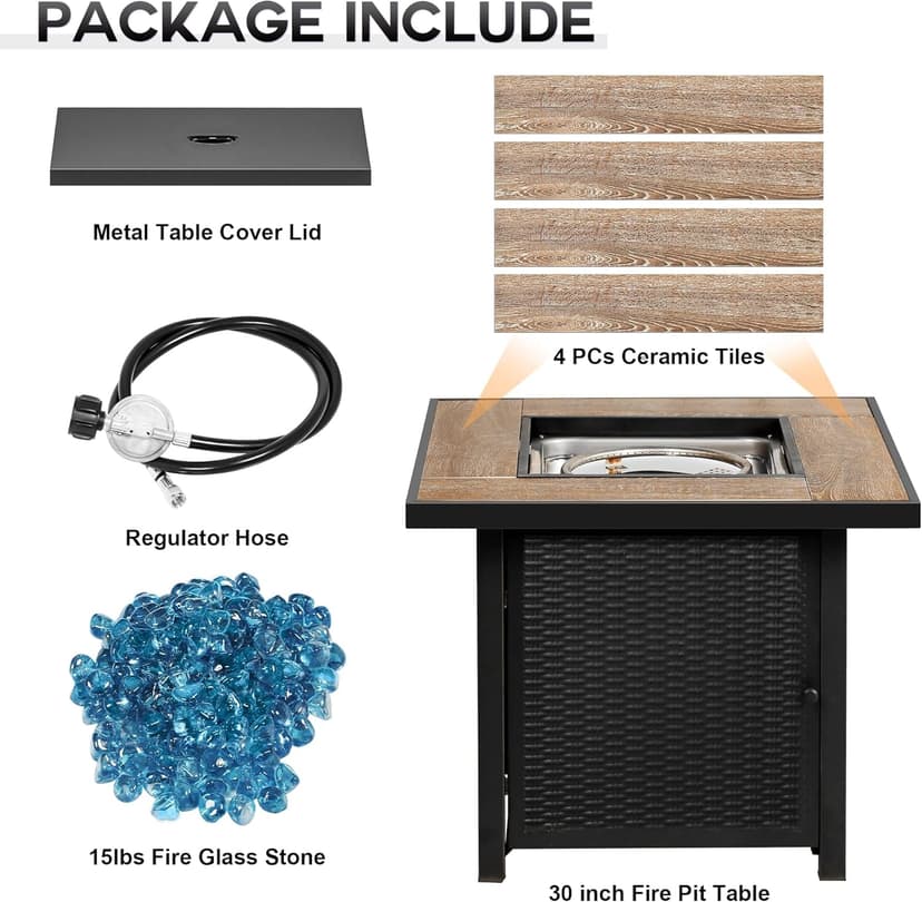 BALI OUTDOORS 50000 BTU Propane Fire Pit for Outdoor, 30 in Fire Pit Table Outdoor, Square Firepits for Outside Backyard, Patio