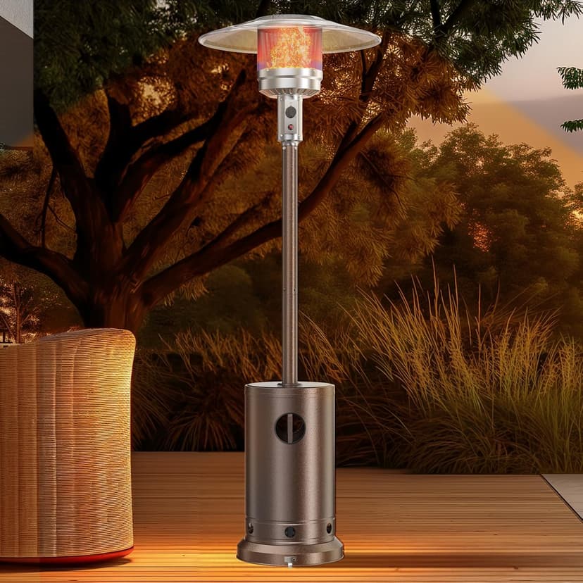 OLIXIS 48,000 BTU Propane Heaters with Wheels, Patio Heater Outdoor with Round Table Design, For Deck Porch Garden Commercial Residential, 17.7 x 17.7 x 87 inches (LxWxH)