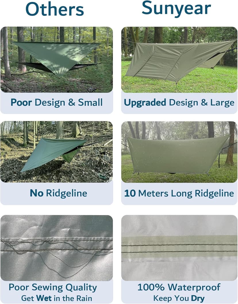 Sunyear Camping Hammock with Net - Double&Single Hammock with House-Like Net- Easy Setup & Pack, Lightweight & Portable, Perfect for Hiking, Backpacking, Outdoor Sleeping