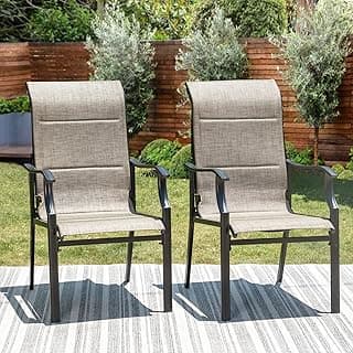 PHI VILLA Outdoor Dining Chairs Set of 2, High Back Textilene Fabric Padded Armchairs with E-Coated Steel Frame for Patio, Porch, Deck, Yard
