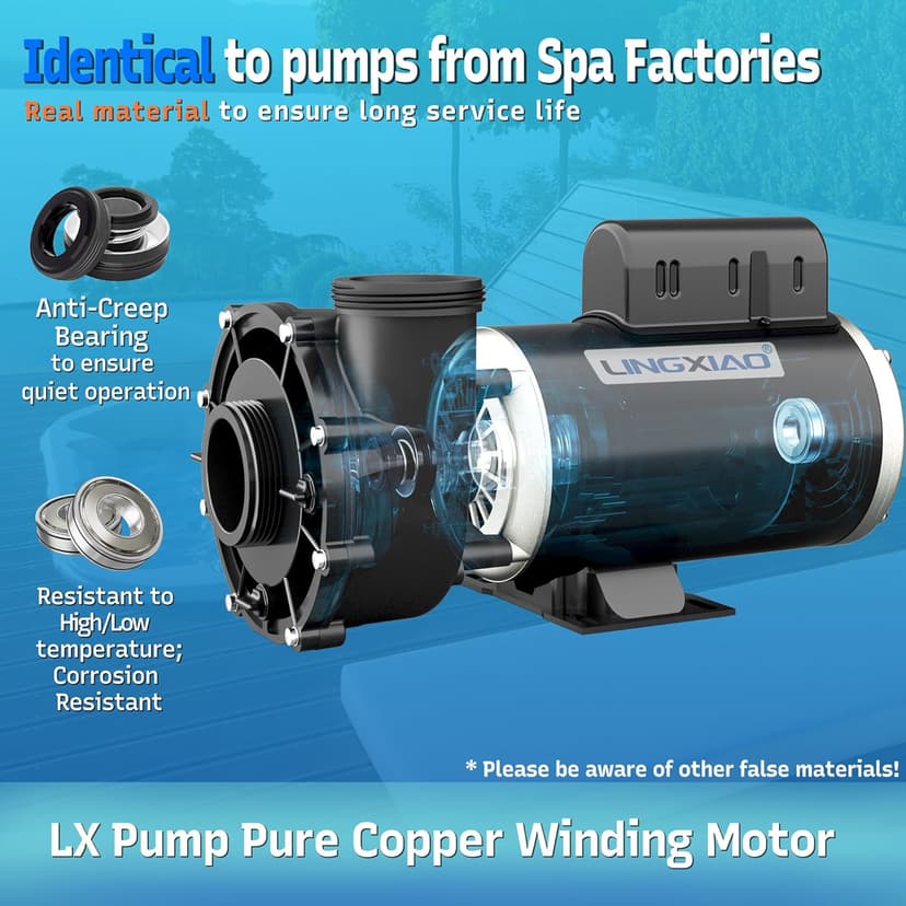 SPA Pump, 4HP Hot Tub Pump - 2 Speed LX SPA Pump Motor 220-240V, 2" Port, 56 Frame (Model: 56WUA400-II)