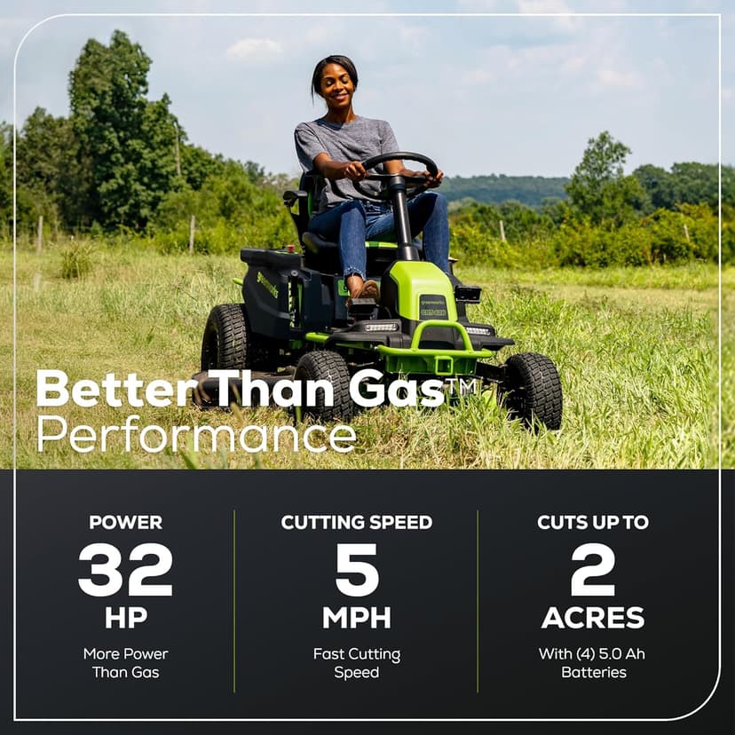 Greenworks PRO 80V 42” Electric Lawn Tractor, Riding Lawn Mower with (4) 5.0Ah Batteries and (600W) Plug in Charger