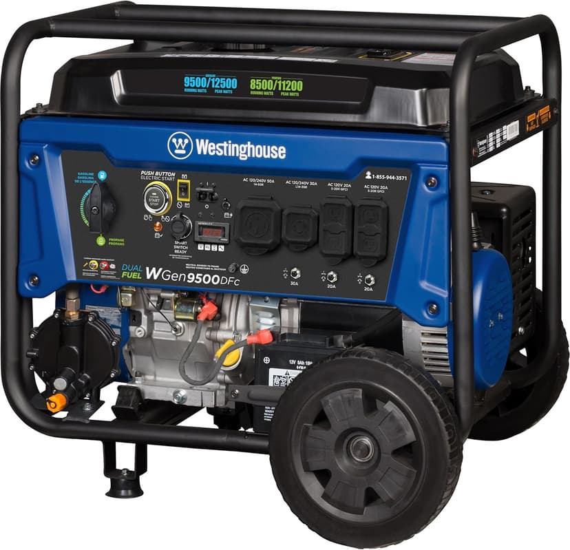Westinghouse Outdoor Power Equipment 12500 Peak Watt Dual Fuel Home Backup Portable Generator, Remote Electric Start, Transfer Switch Ready, Gas and Propane Powered, CO Sensor