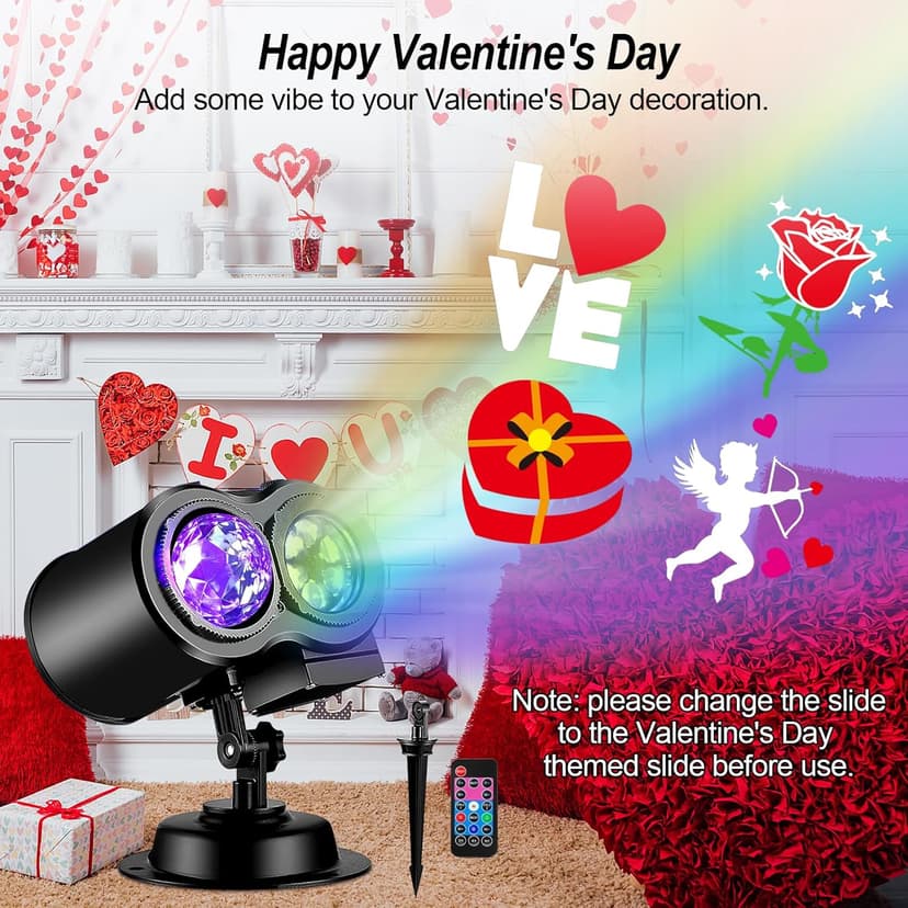 Brighter Valentine Decorations Light for Home, 2024 Upgraded Holiday Projector With 19 HD Replaceable Slides (3D Ocean Wave & Patterns), Weather Proof Valentine Light Show