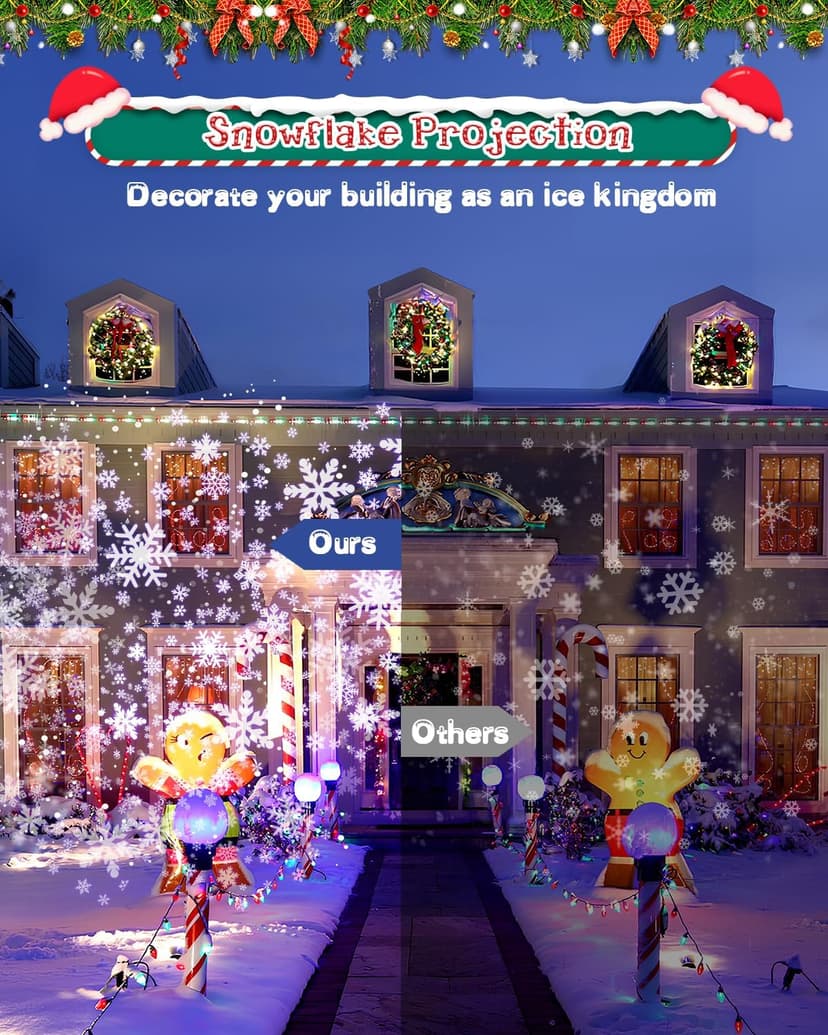 Christmas Projector Lights Outdoor, Clearer Snowflake Projector Lights IP65 Waterproof, LED Rotating Snowfall Decor Lamp for Xmas Holiday Wedding Indoor Party New Year Garden Decorations