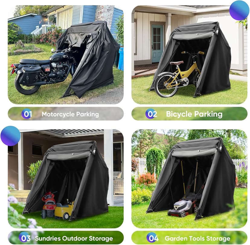 Quictent 136"x 54" Motorcycle Storage Shelter with Code Lock & Carry Bag Heavy Duty Vehicle Shed Cover Garage Tent with 2 Roll-Up Side Windows - Black