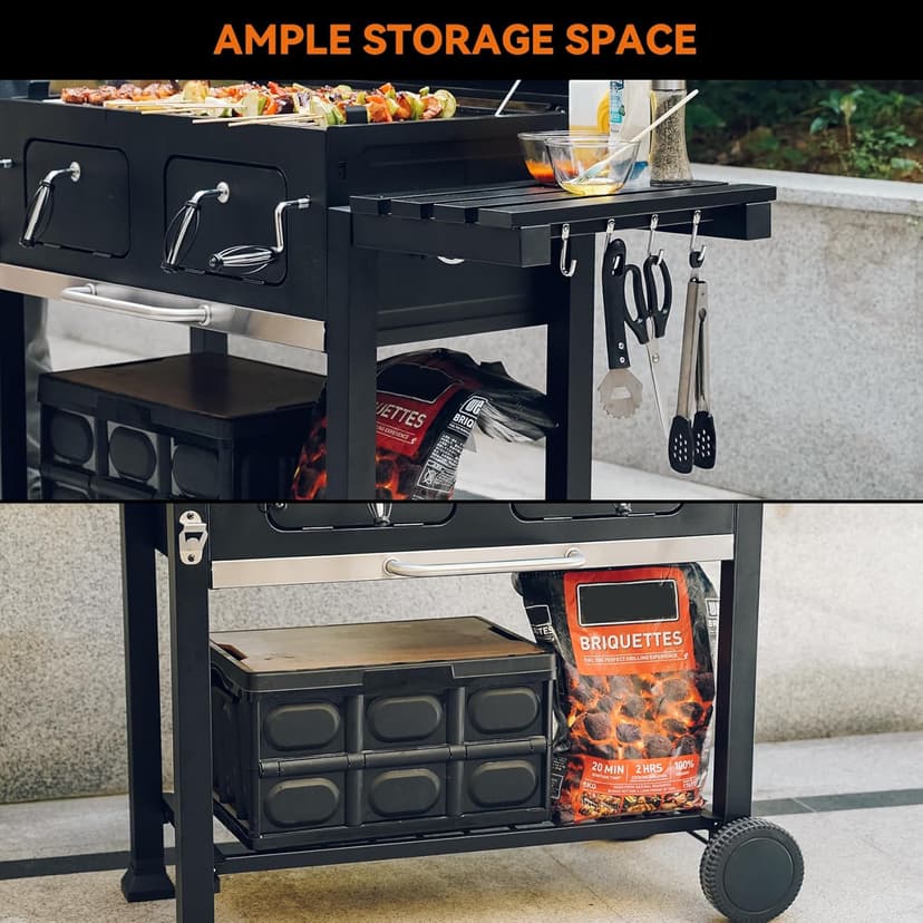 Onlyfire Extra Large BBQ Charcoal Grill with Versatile Cooking Grate and Warming Rack, Outdoor Barbecue Stove with Dual-Zone Adjustable Charcoal Tray, Grill Cover Included, Black GS339