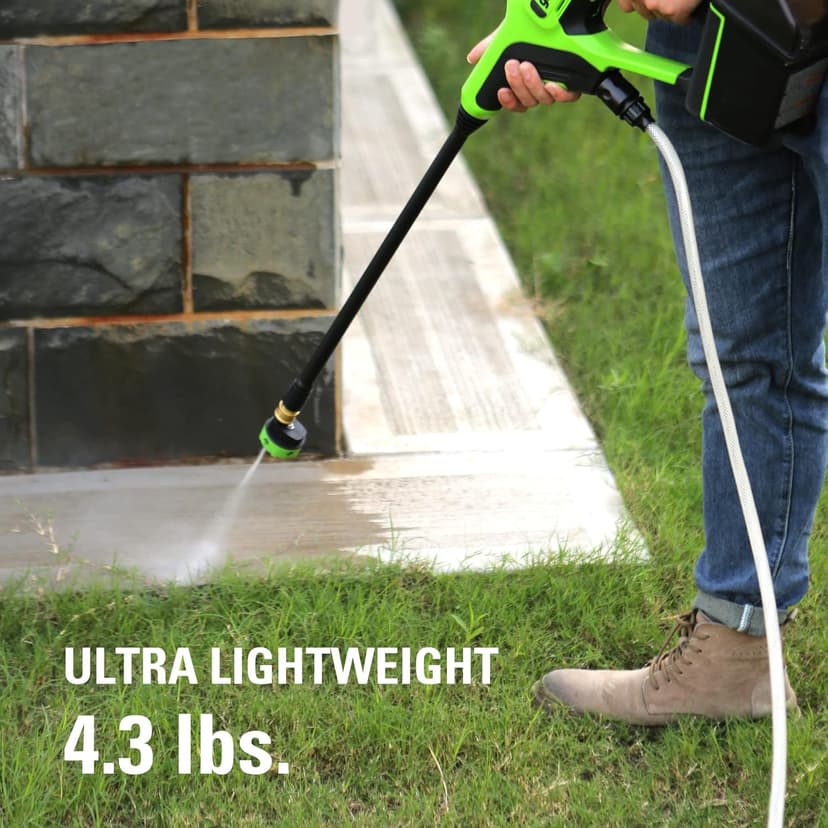 Greenworks 24V 600 PSI (0.8 GPM) Cordless Power Cleaner with (2) 2Ah Batteries, Charger, & Wash Glove, Green