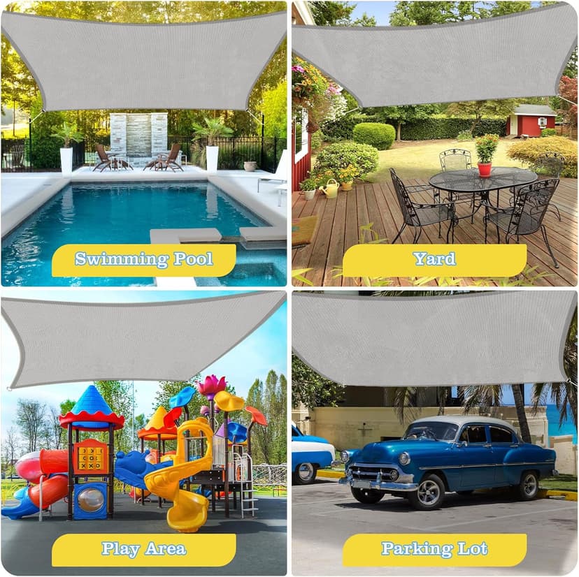 HappyTrends Sun Shade Sail,Heavy Duty UV Protection Beach Shade Canopy Wind sail,Tear and Rust Resistant Patio sail Shade for Yard Deck Lawn Garden Rectangle Sunshade(12'x 12',Grey)