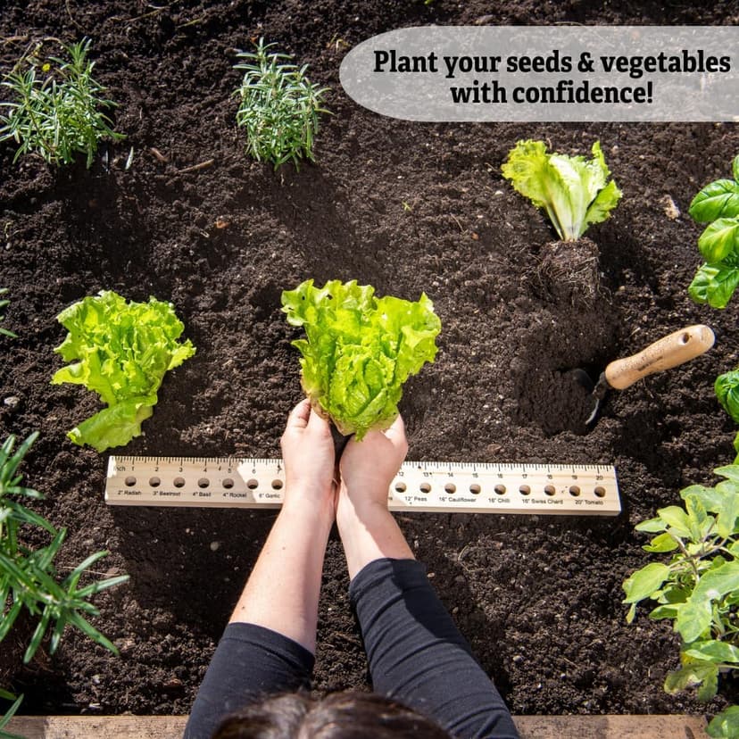 Gardener's Supply Company Planting Ruler and Dibber | Wooden Plant Seed Spacing for Outdoor Raised Bed Gardening and Vegetable Gardens | 20-1/2"L and is 2"W x 1/2" Thick