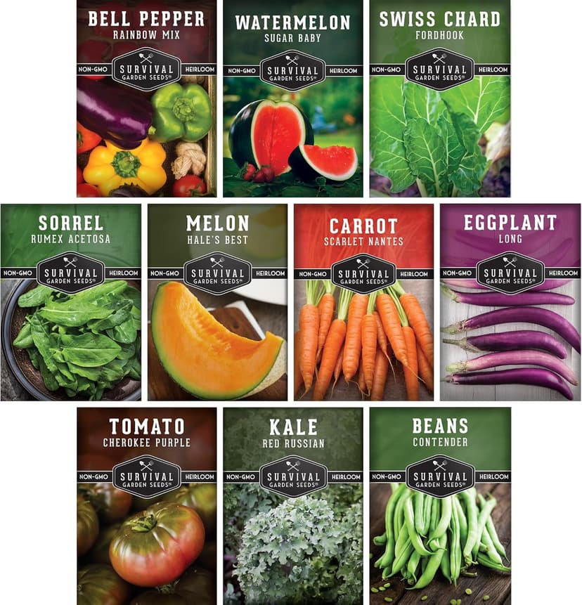 Drought-Tolerant Vegetable Seed Collection - 10 Packets of Seeds to Grow Drought-Resistant Plants for Growing in Home Vegetable Gardens - Non-GMO Heirloom Open-Pollinated - Survival Garden Seeds