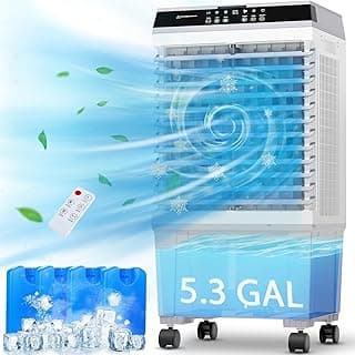 Swamp Cooler,1800CFM Portable Evaporative Air Cooler,Cooling Fan for Room Garage Patio,5.3 Gal Water Tank,3 Speeds,4 Ice Boxes,12H Timer,Remote