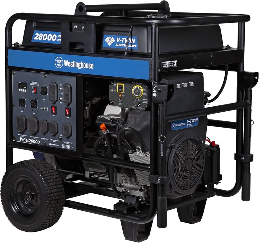 Westinghouse 28000 Peak Watt Home Backup Portable Generator, Remote Electric Start with Auto Choke, Transfer Switch Ready 30A & 50A Outlets, Gas Powered, CO Sensor,Blue