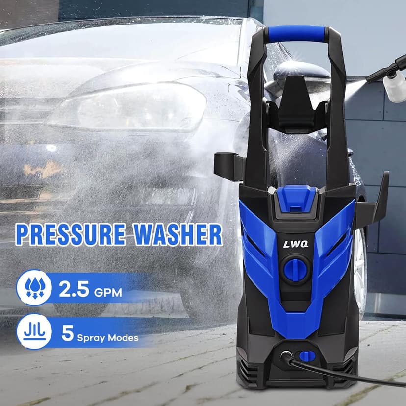 Electric Pressure Washer, 2.5 GPM Power Washer with 4 Quick Connect Nozzles, High Pressure Cleaning Machine with Foam Cannon for Cars/Fences/Driveways/Patios/Home Cleaning