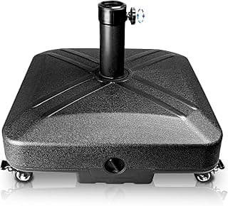 DZ4733 MS Patio Umbrella Base Heavy Duty with Wheels Square Market Stand for Outdoor 4 Locks 1 Knobs 125lb Capacity, Black