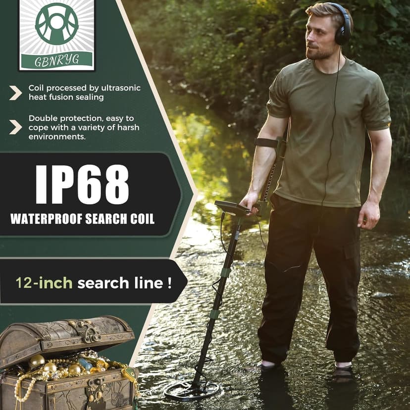 Professional Metal Detector for Adults,12" IP68 Waterproof Search Coil with LCD Backlight,5 Modes Gold Detector,Advanced DSP Chip&High Accuracy System for Beach/Gold Hunting