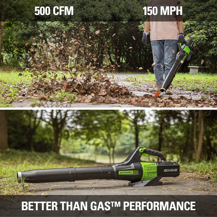 Greenworks 80V (150 MPH / 500 CFM / 75+ Compatible Tools) Cordless Axial Leaf Blower, 2.0Ah Battery and Charger Included