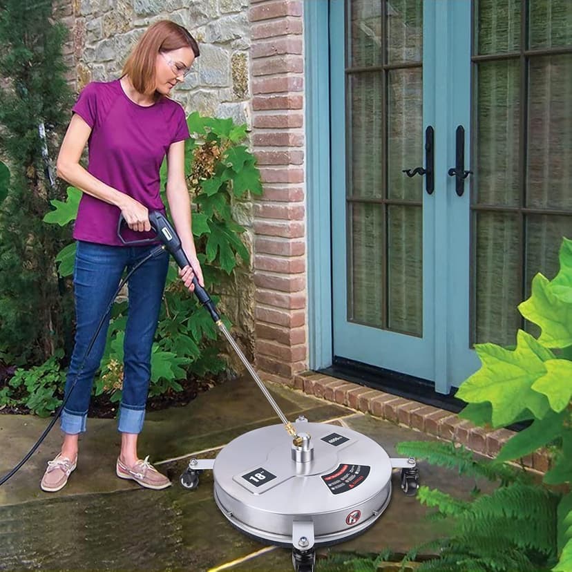Biswing 18" Pressure Washer Surface Cleaner with 4 Wheels, Stainless Steel Power Washer Accessory for Driveways Sidewalks Patios Cleaning, 1/4" Quick Connector, 2 Extension Wand Attachments, 4000 PSI