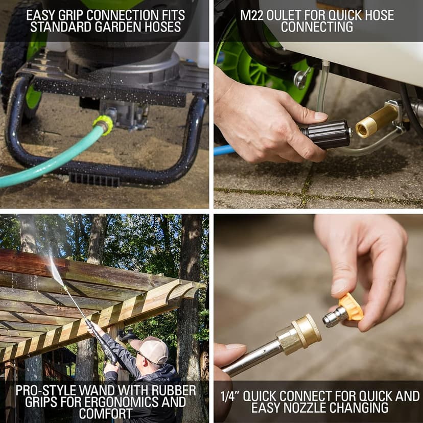 Greenworks 2300 PSI TruBrushless (2.3 GPM) Electric Pressure Washer, 25’ Hose, Quick Connect Wand, 15, 24, 40 Degree Soap and Turbo Nozzle