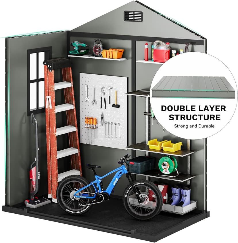 DWVO 6x4 FT Resin Storage Shed with Reinforced Floor, Outdoor Storage Shed with Lockable Door, Window and Vents, Waterproof Plastic Tool Storage for Garden, Backyard, Patio, Lawn(Blue-Gray+Black)